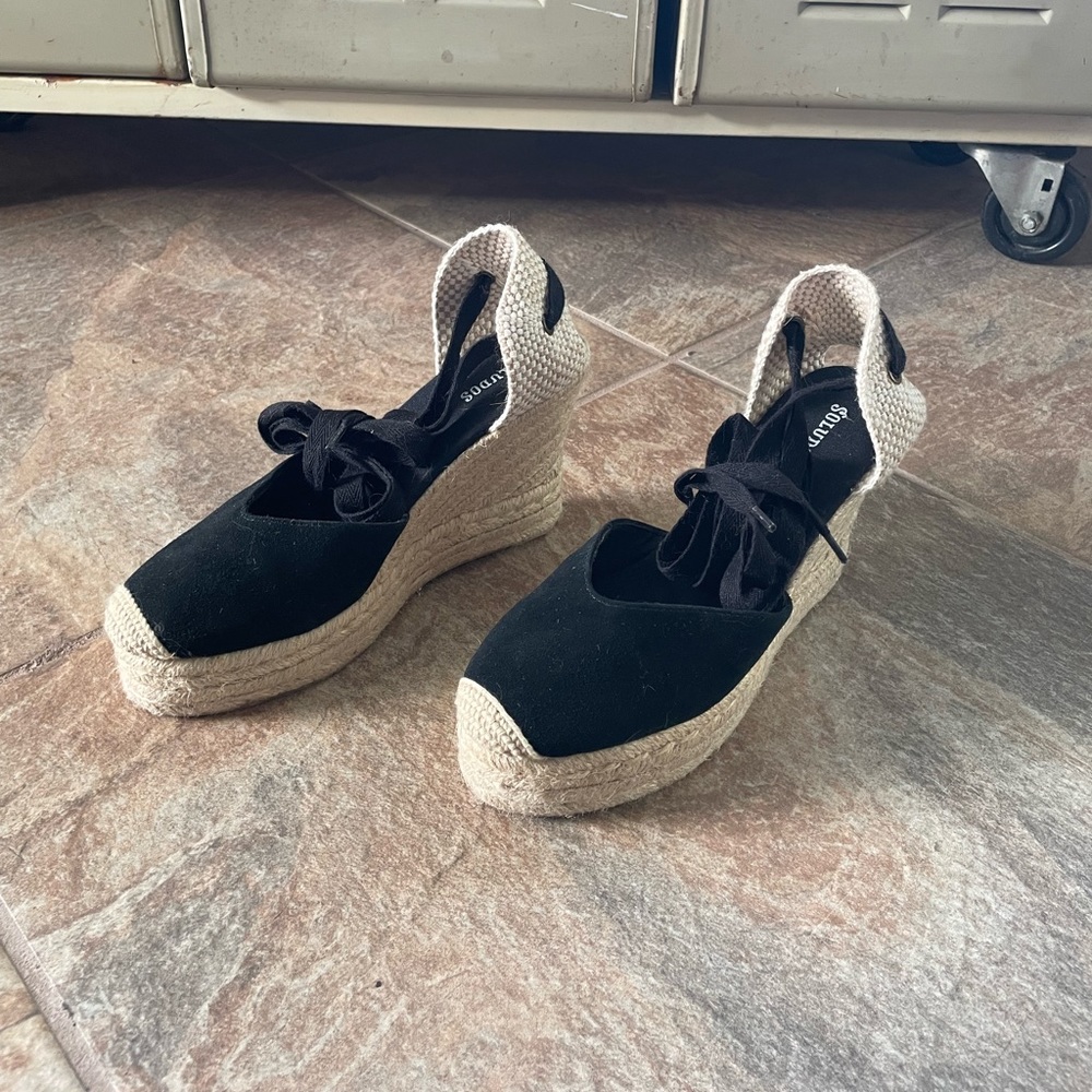 Soludos Black Wedge Lace Up Espadrille size 6.5